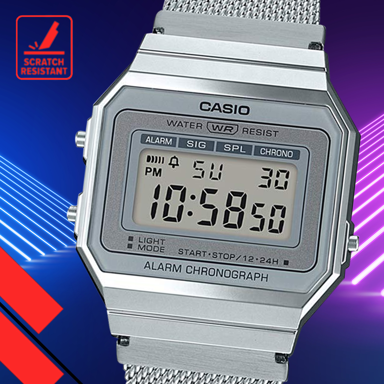 Casio A700W-1A Digital Unisex Watch Retro Stainless Steel LED A700